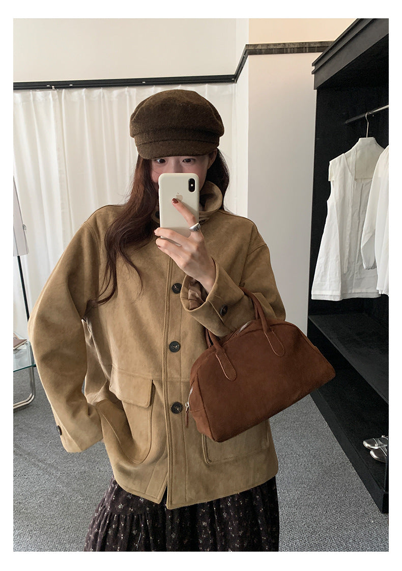 【H5493】實拍復古高領麂皮絨西裝外套251109