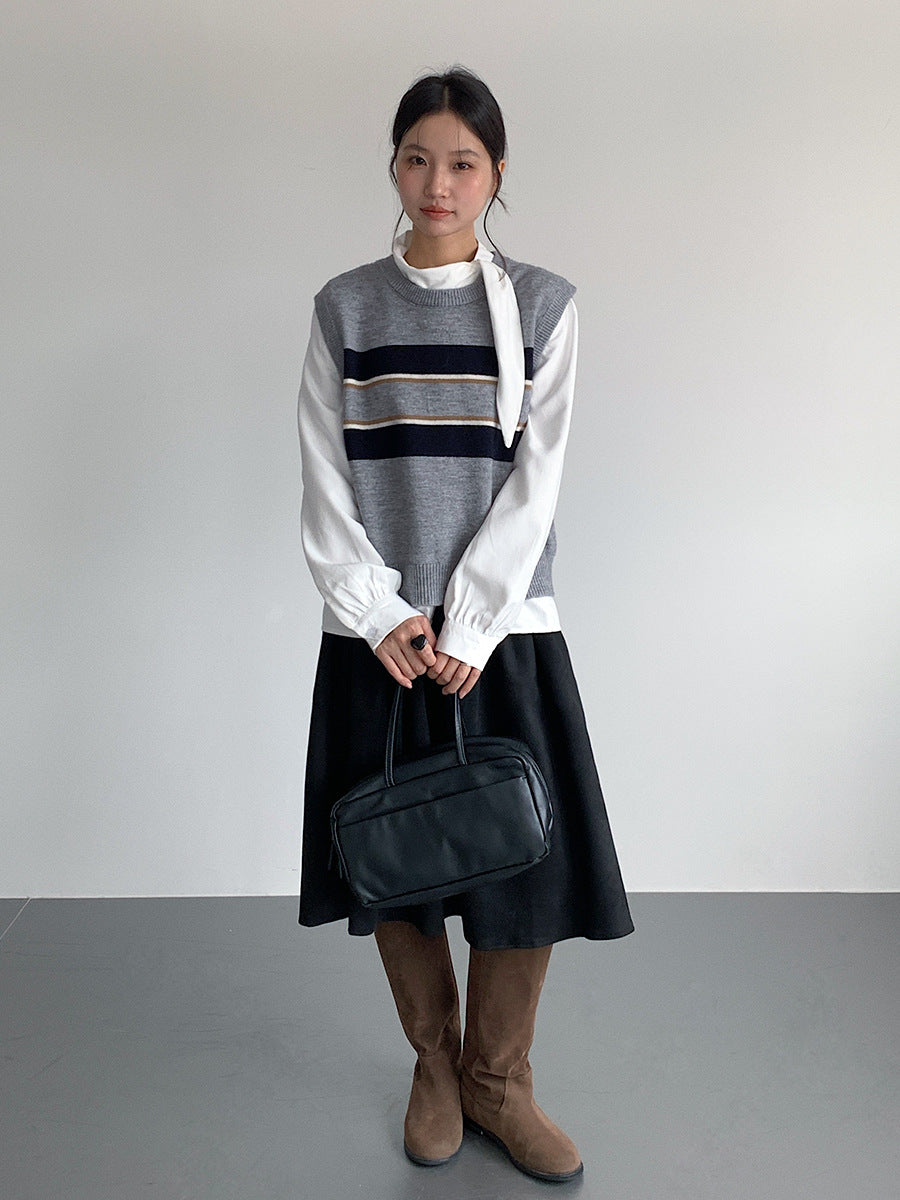 【LD3194】實拍秋冬個性立領飄帶襯衫251110