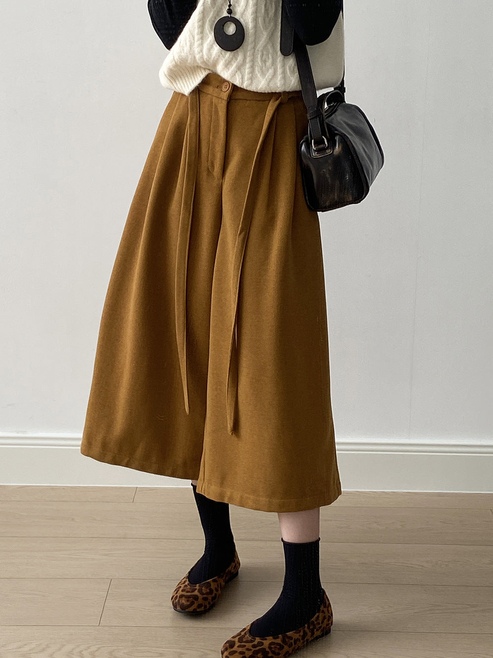 【Y82677】 實拍復古系帶加厚七分闊腿褲251023