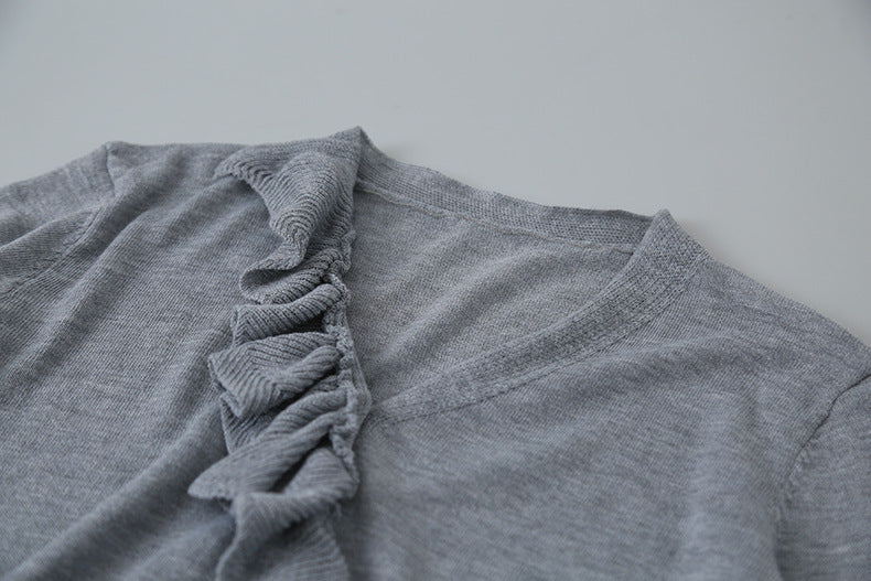 【LD11154】實拍韓系甜美減齡✨設計感荷葉薄款長袖針織衫260317