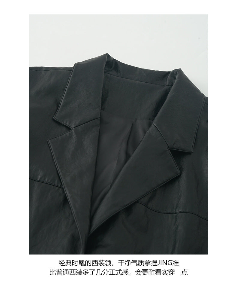 【H5398】實拍韓系高級感黑色皮衣西裝外套250902