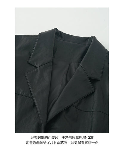 【H5398】實拍韓系高級感黑色皮衣西裝外套250902