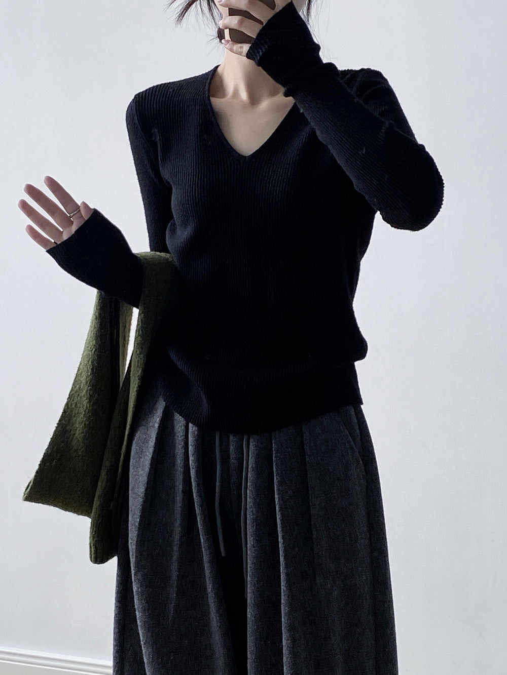 【YP313】實拍冬季氣質簡約v領針織衫251113