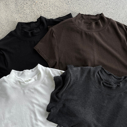 【cimH66207】極簡百搭・正肩半高領毛邊短袖t-shirt 260828