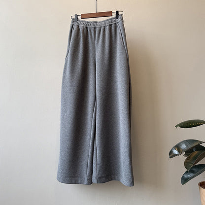 【Y82672】 實拍簡約寬鬆加絨保暖闊腿衛褲251023