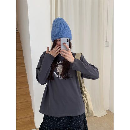 【H5486】實拍磨毛小熊印花長袖T恤251109