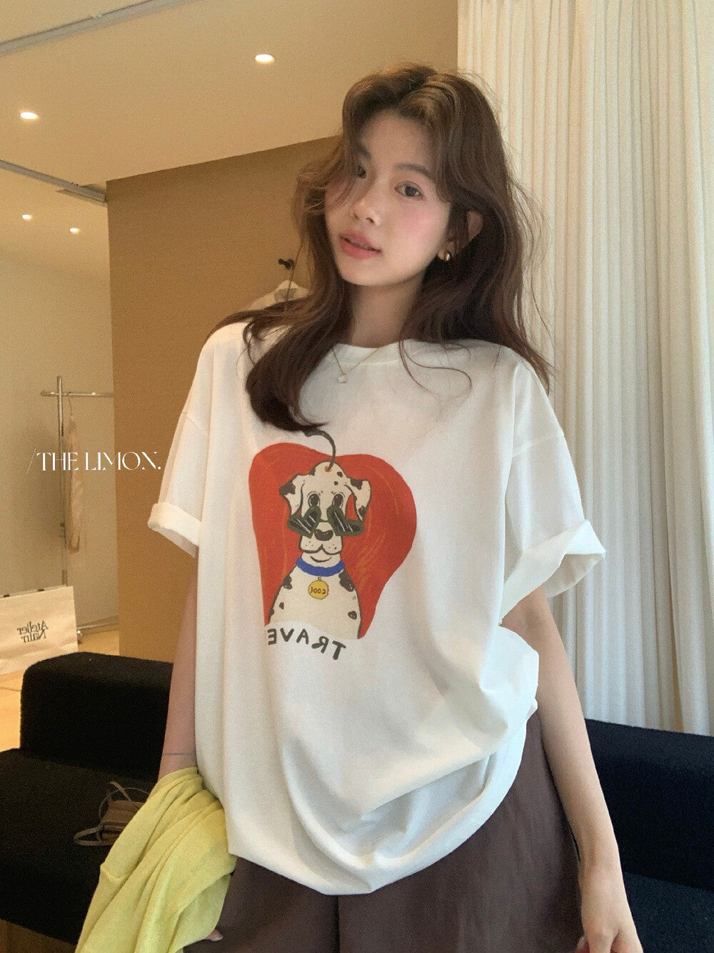 【L10358】童趣可愛減齡🐶韓系復古斑點狗卡通印花寬鬆短袖T恤260428
