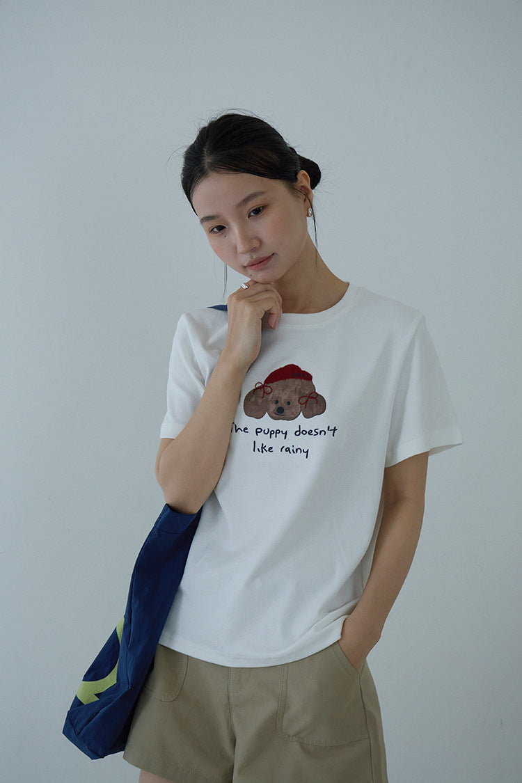【LD11202】實拍日系🐶小狗印花刺繡寬鬆百搭顯瘦短袖T恤260407