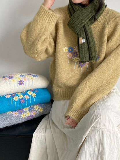 【cimz1394】實拍清新手工立體刺繡小花羊毛針織毛衣（羊毛8%)251128
