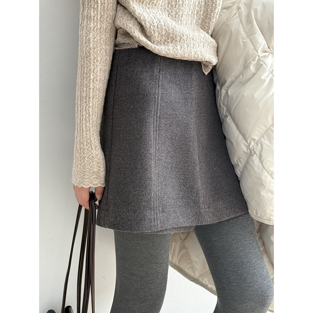 【Y82682】實拍冬季厚款毛呢高腰開叉裙褲 251106