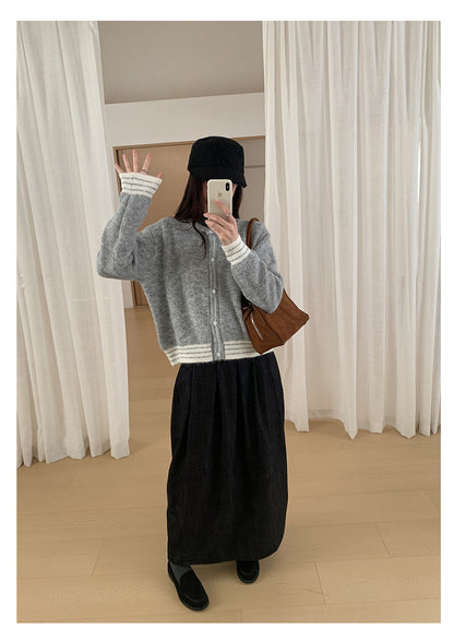 【H561】實拍秋冬簡約鬆緊腰後開叉裙251021