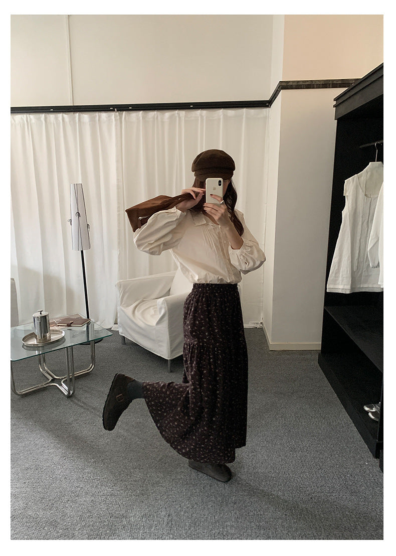 【H5490】實拍日系清新小碎花鬆緊腰長裙（棉）251109