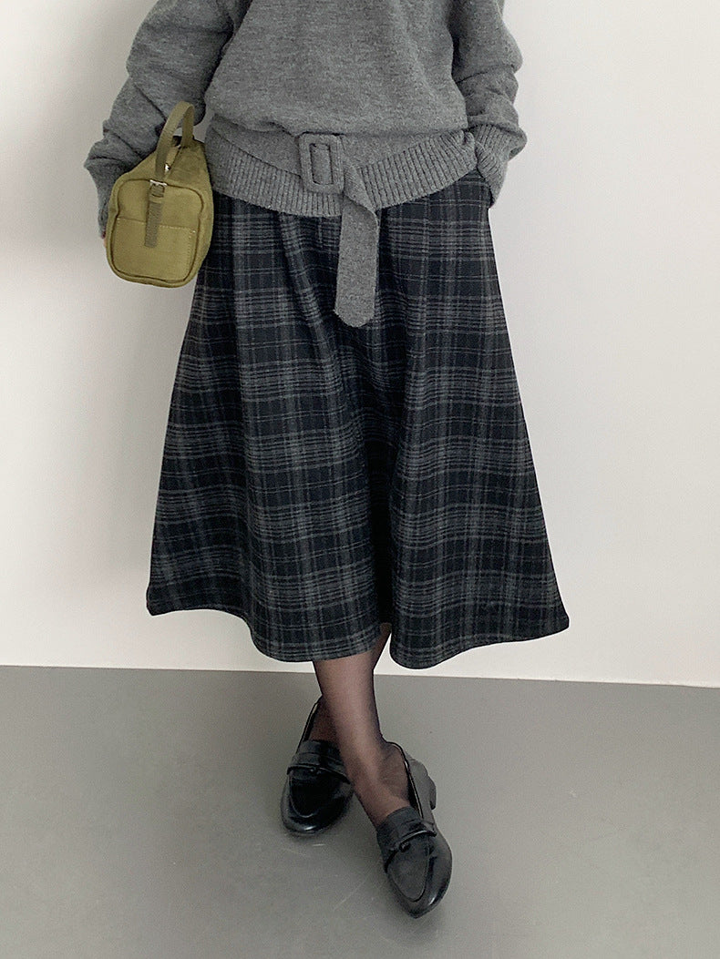 【LD11071】實拍氣質復古格紋毛呢a字裙251209
