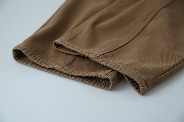 【LD11020】實拍S~XL加絨加厚復古水洗做舊彎刀闊腿牛仔褲251110