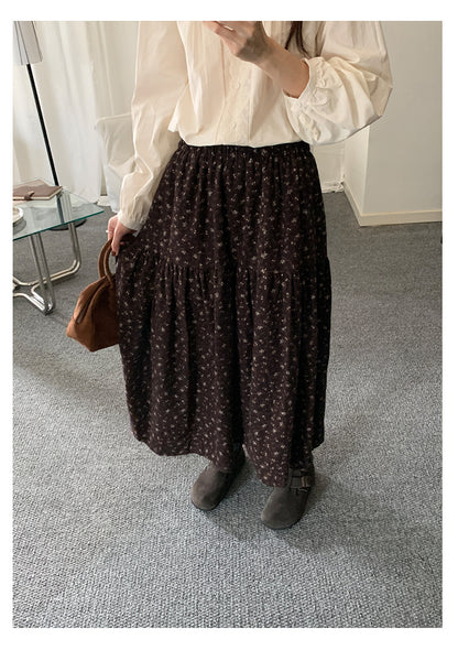 【H5490】實拍日系清新小碎花鬆緊腰長裙（棉）251109