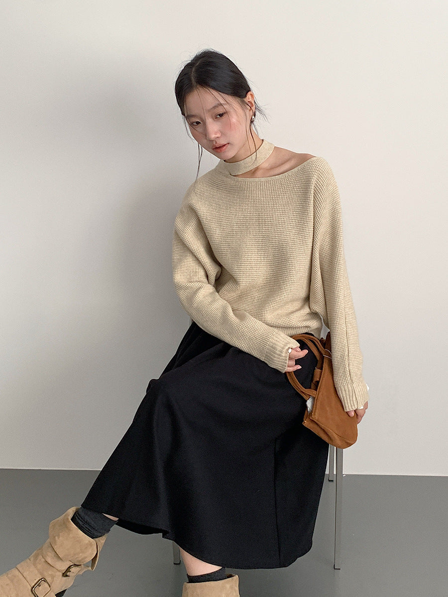 【LD11029】實拍韓系掛脖鏤空露肩針織毛衣251124