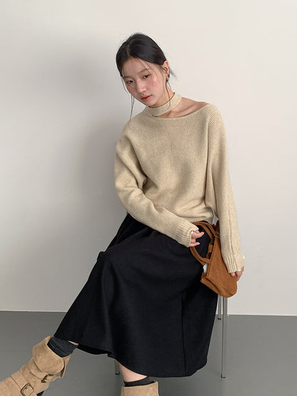 【LD11029】實拍韓系掛脖鏤空露肩針織毛衣251124