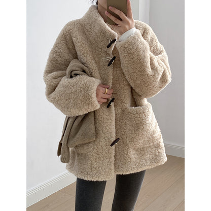 【Y7097】實拍冬季慵懒可愛牛角扣羊羔毛厚外套251113