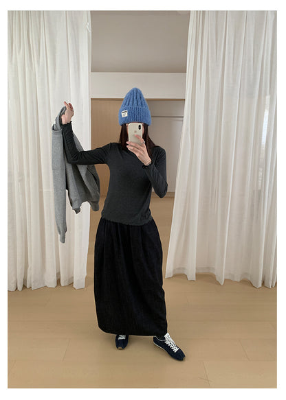 【H568】實拍基礎款木耳邊半高領純色打底衫251021