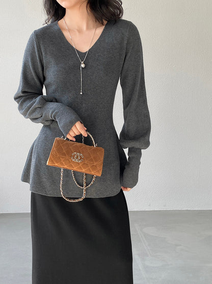 【cimz6652】實拍氣質半高領/V領燈籠袖極簡氣質針織衫251128