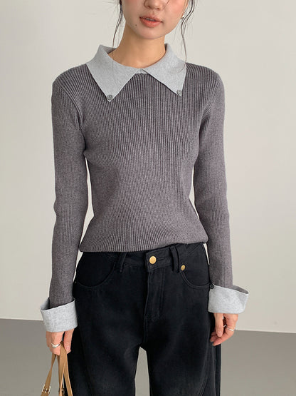 【LD11026】實拍絕美法式針織坑條假2件針織衫251124