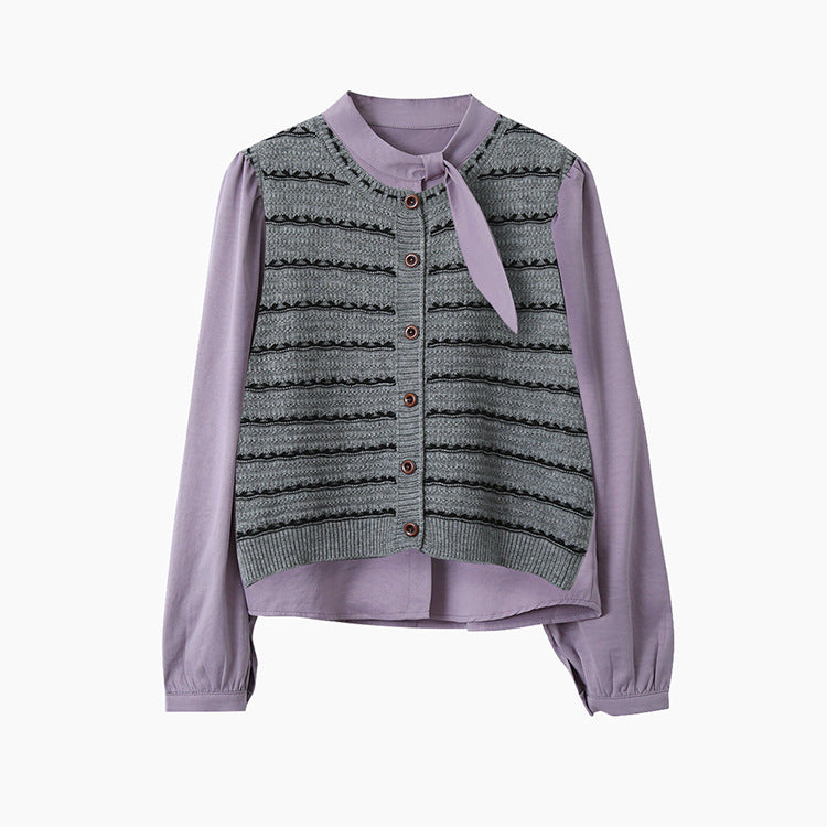 【LD3278】實拍小圓領長袖襯衫+條紋針織背心（分開下單）251103