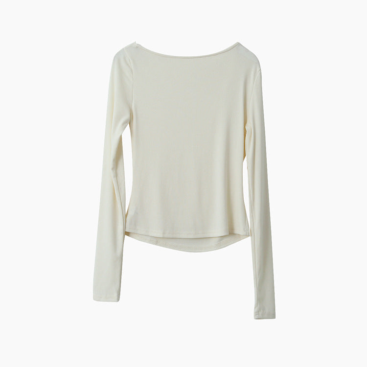 【LD3277】實拍立體花朵長袖一字領T恤251103