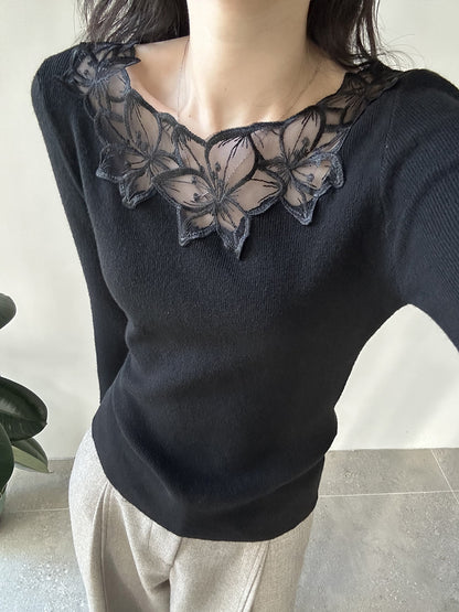 【YP573】溫柔蕾絲・刺繡鉤花修身針織毛衣261022