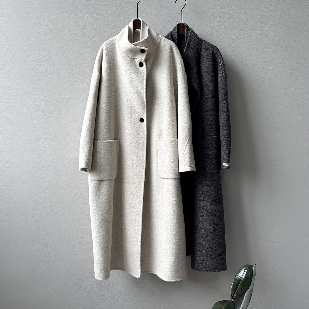 【Y25527】實拍高單質感雙面羊毛呢立領大衣（棉羊毛68%)251106