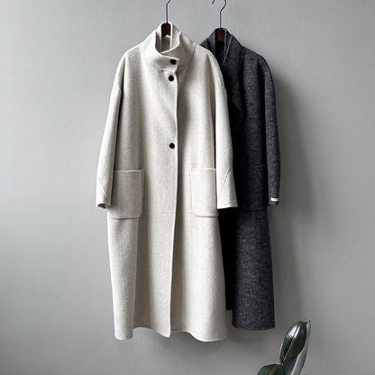 【Y25527】實拍高單質感雙面羊毛呢立領大衣（棉羊毛68%)251106