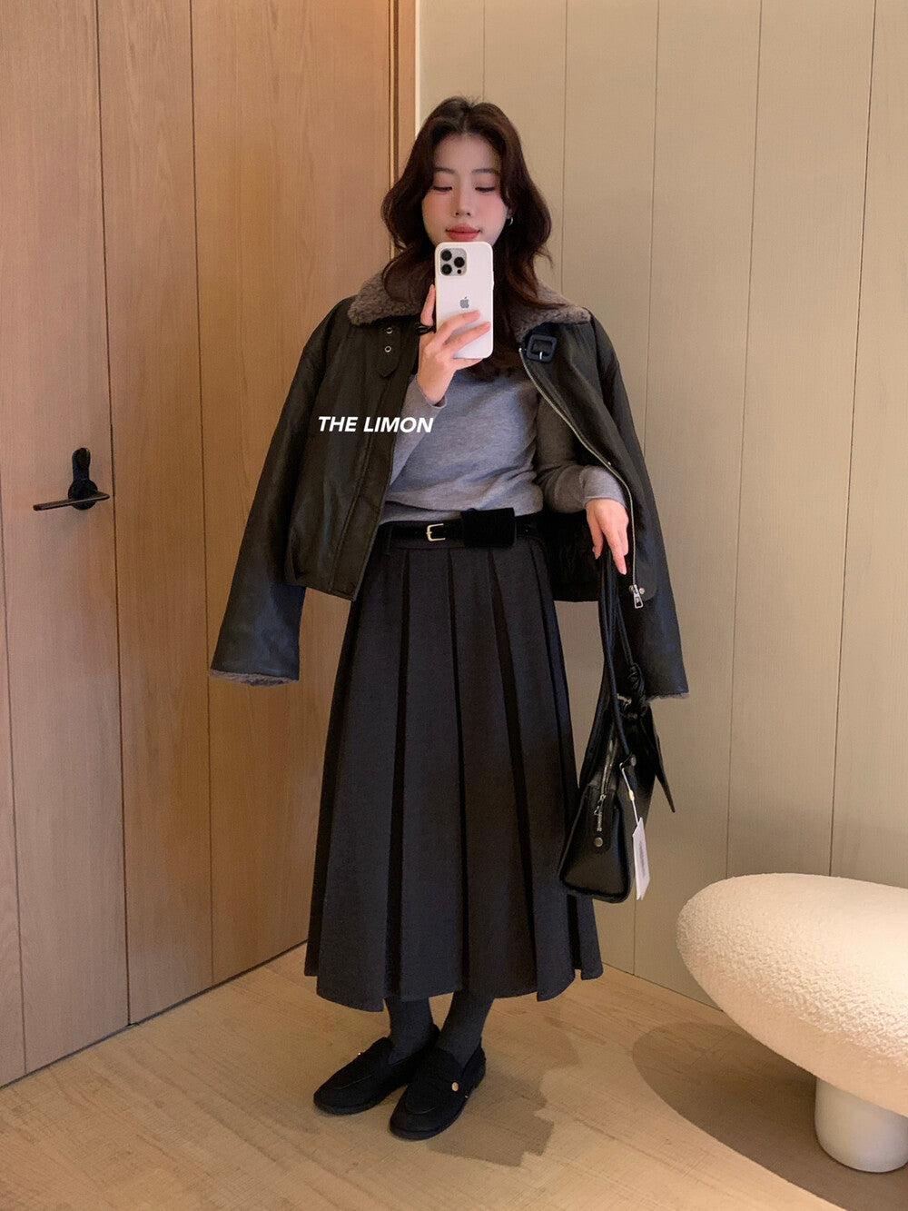 【L1177】實拍檸檬秋冬毛呢星空紋顯瘦百褶裙+腰包251117