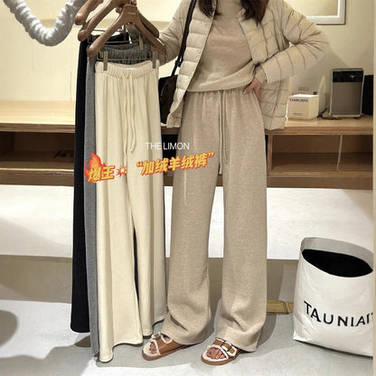 【L7039】實拍檸檬加厚加絨羊絨寬鬆顯瘦高腰直筒褲251117