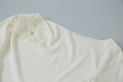 【LD3277】實拍立體花朵長袖一字領T恤251103