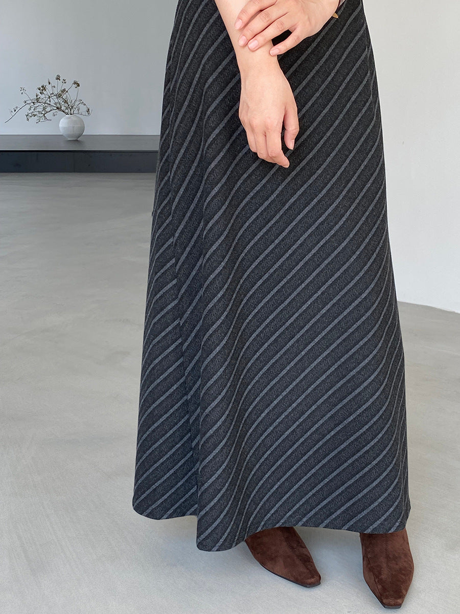 【cim2217】實拍時髦氣質斜紋高腰中長裙251030