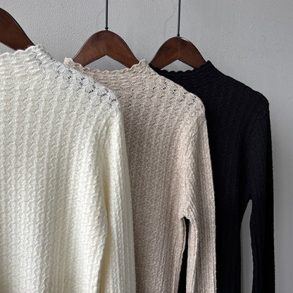 【Y312】實拍高單質感鏤空蕾絲半高領針織衫251106