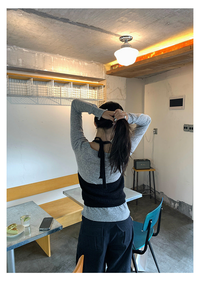 【H5393】實拍韓系簡約長袖針織衫＋休閒針織背心250902