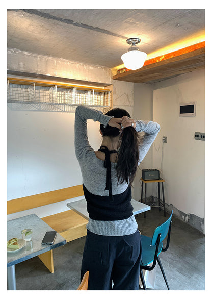 【H5393】實拍韓系簡約長袖針織衫＋休閒針織背心250902