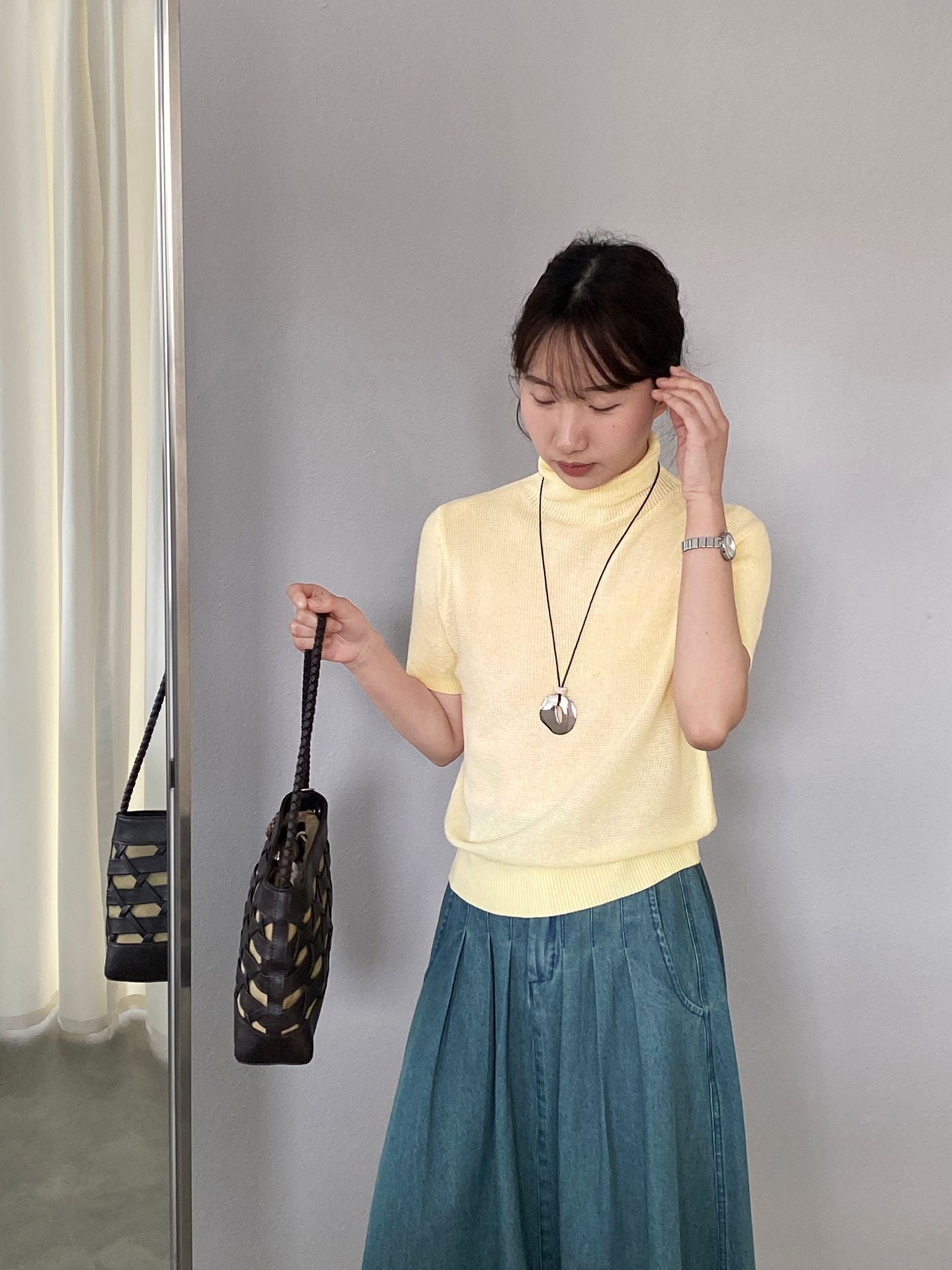 【cimz0663】實拍四季隨意搭☁️韓系半高領顯瘦短袖針織T恤/上衣260409