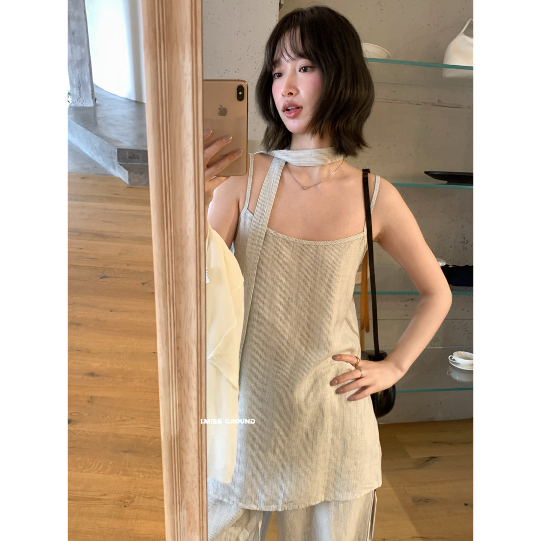 【】IMISS高品质亚麻吊带背心女2026夏季新款时尚百搭小衫衣服(配飘带