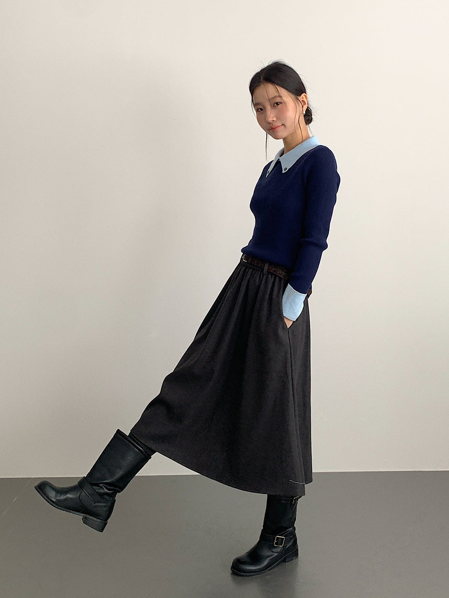 【LD11034】實拍毛呢超顯瘦保暖高腰大裙擺a字裙251124