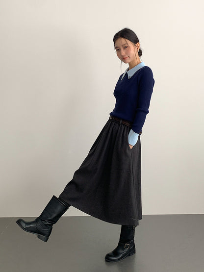 【LD11034】實拍毛呢超顯瘦保暖高腰大裙擺a字裙251124