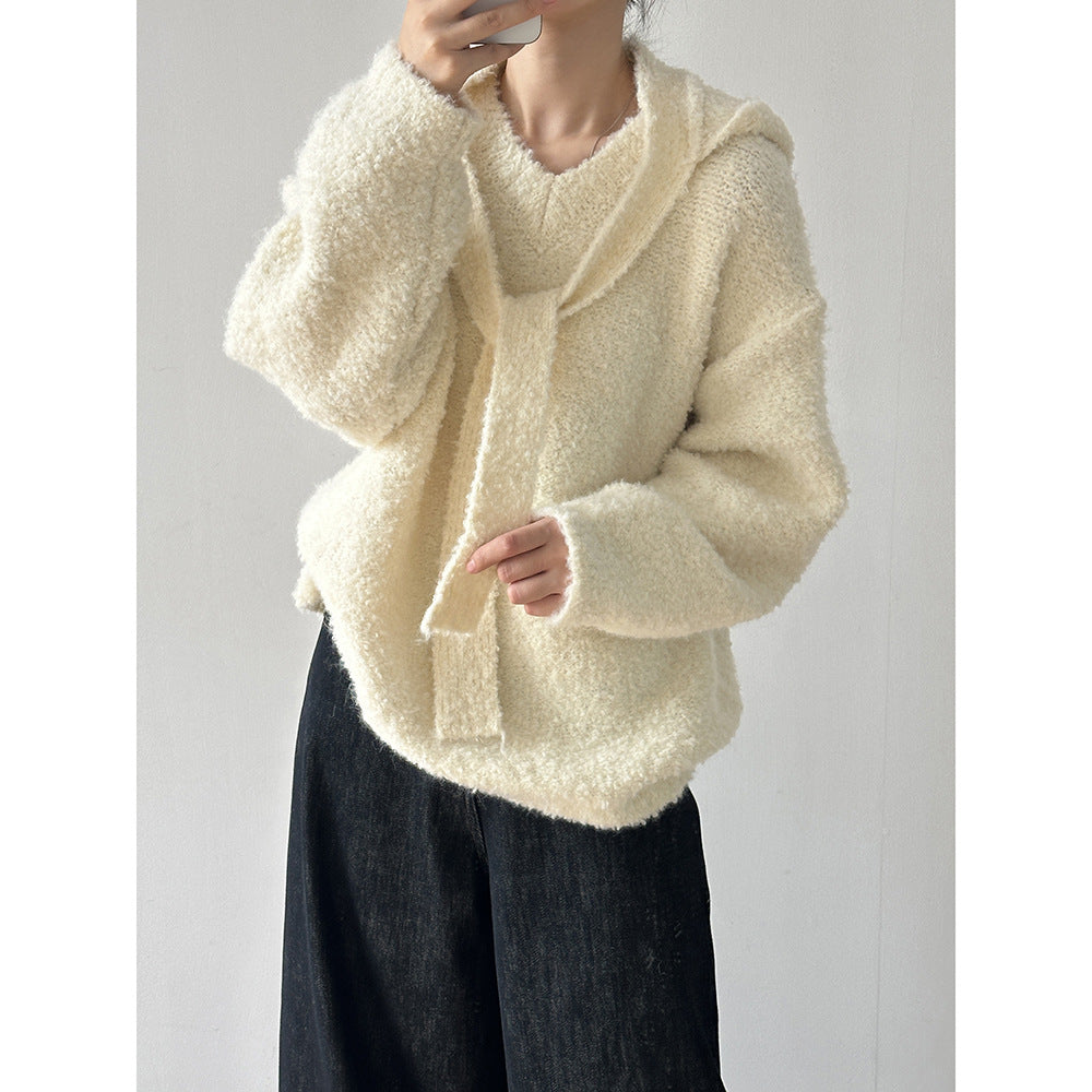 【YK259】實拍冬季慵懒奶呼呼針織毛衣+可拆卸披肩帽子(羊毛12%)251113