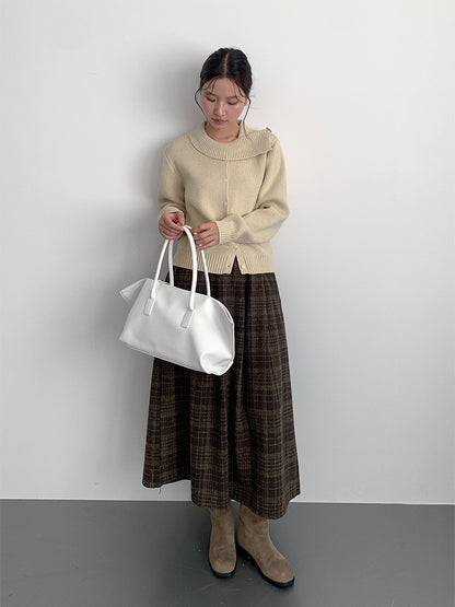 【LD11008】實拍復古毛呢格子高腰a字裙(左右有口袋）251110