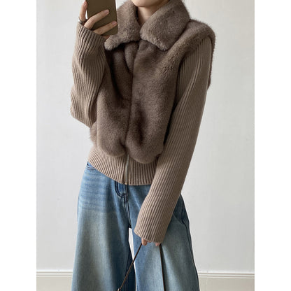 【YH8309】實拍高質感時髦仿皮草拼接針織假2件毛毛外套251113