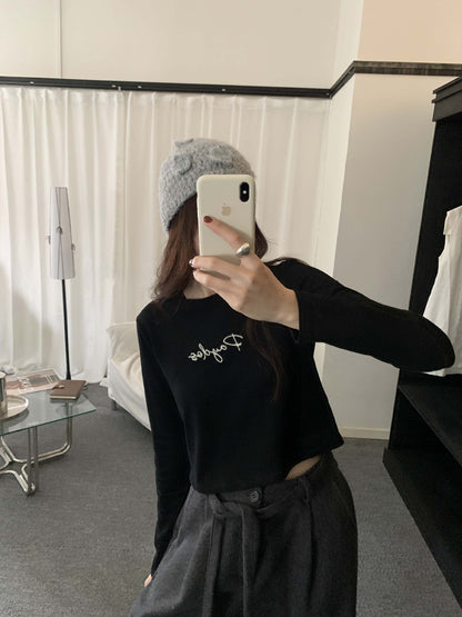 【H5482】實拍磨毛舒適質感刺繡長袖T恤251109