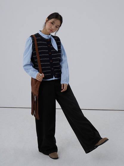 【LD3278】實拍小圓領長袖襯衫+條紋針織背心（分開下單）251103