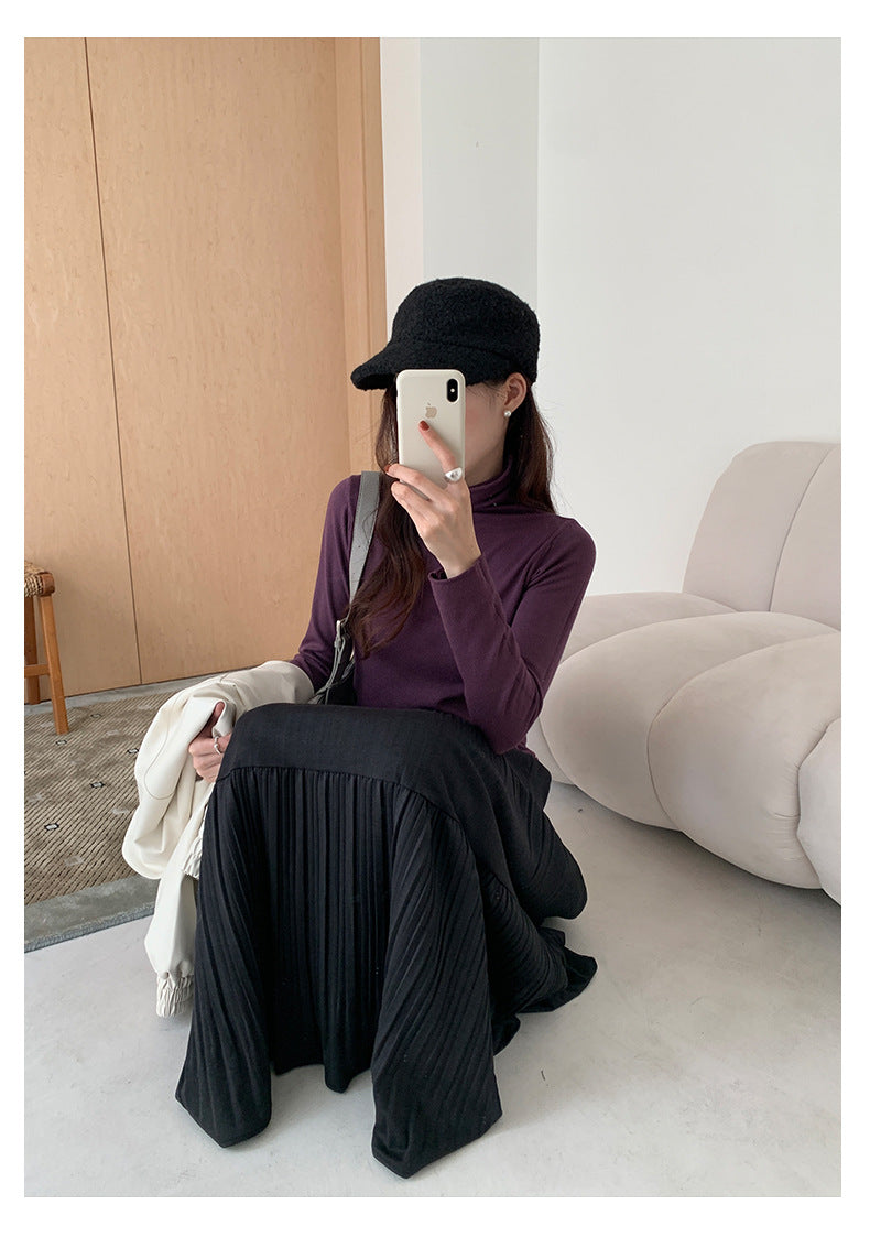 【H5476】實拍秋冬質感簡約細摺鬆緊腰a字傘裙251109