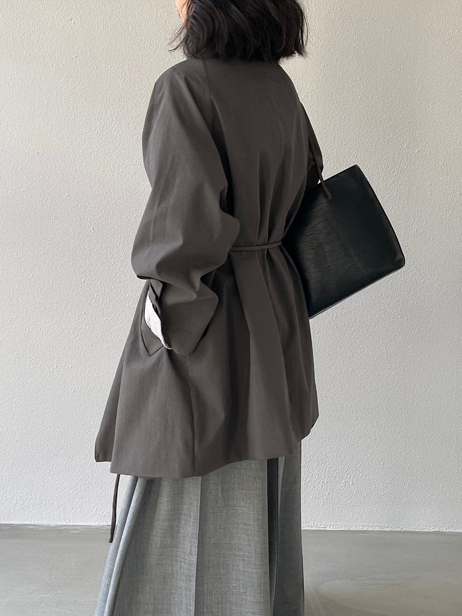 【cim1659】實拍秋冬復古英倫翻領風衣外套＋繫帶251030