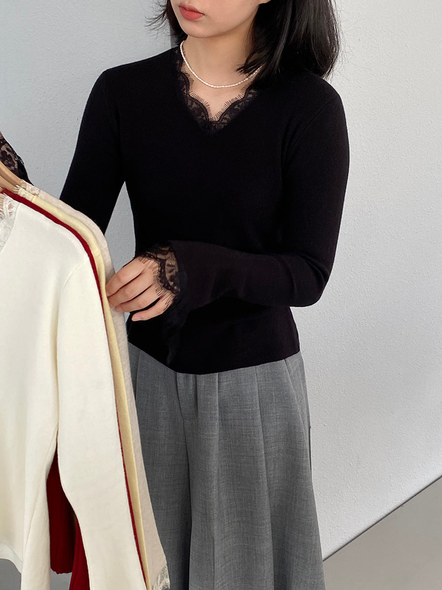 【cimz8833】實拍精緻蕾絲長袖針織衫251120