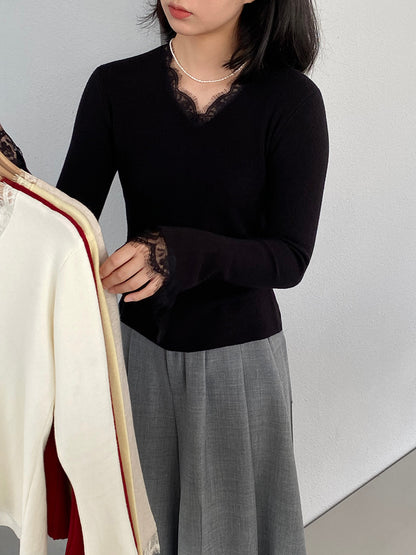 【cimz8833】實拍精緻蕾絲長袖針織衫251120